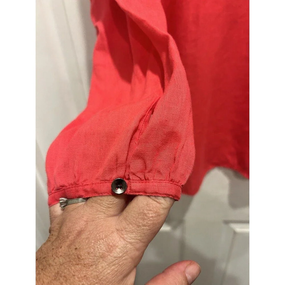 Saks‎ Fifth Avenue 100% Linen Top Tunic Pink V-Neck Coastal Beach Medium - Picture 2 of 8